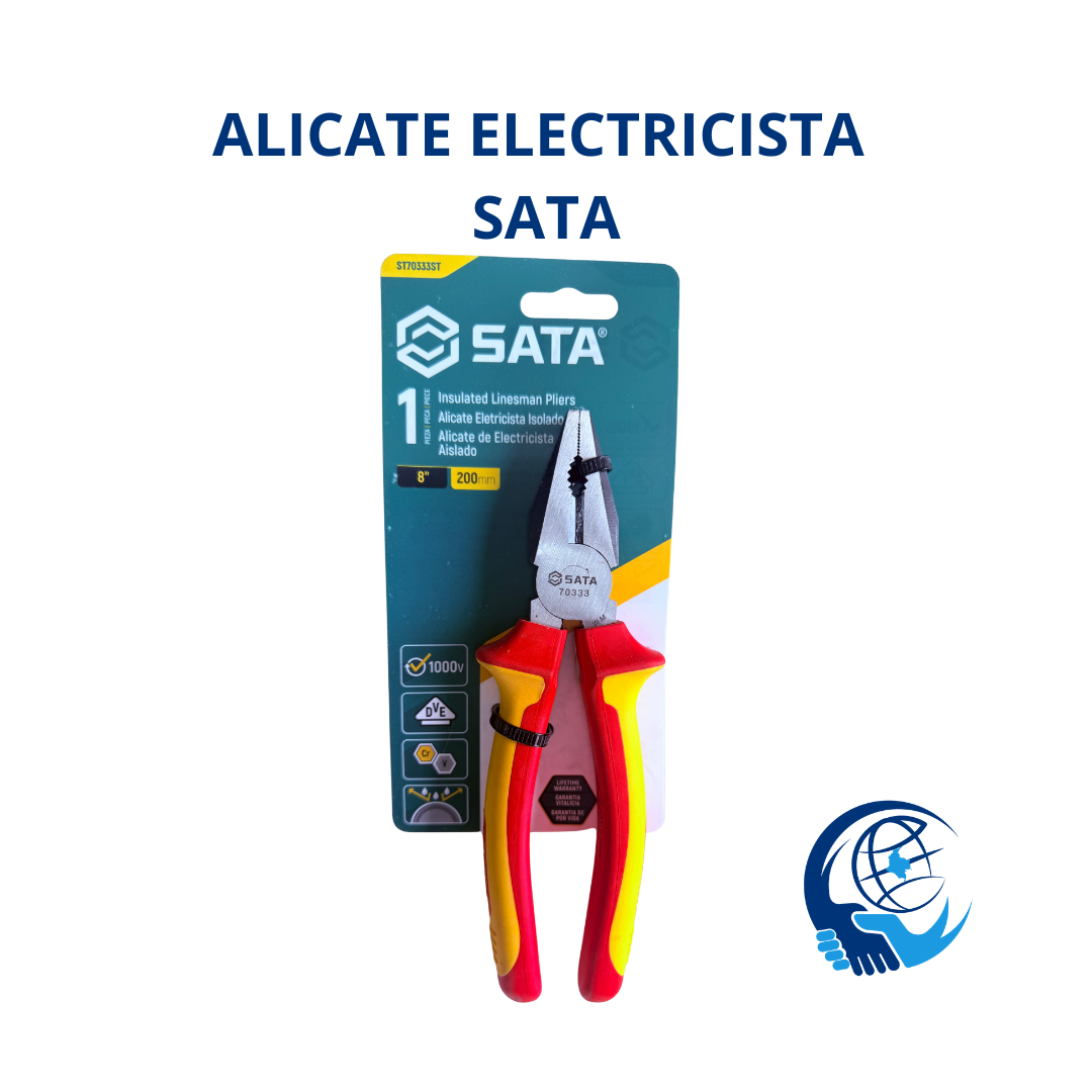 Alicate de electricista aislado SATA 70333 de 8 pulgadas.