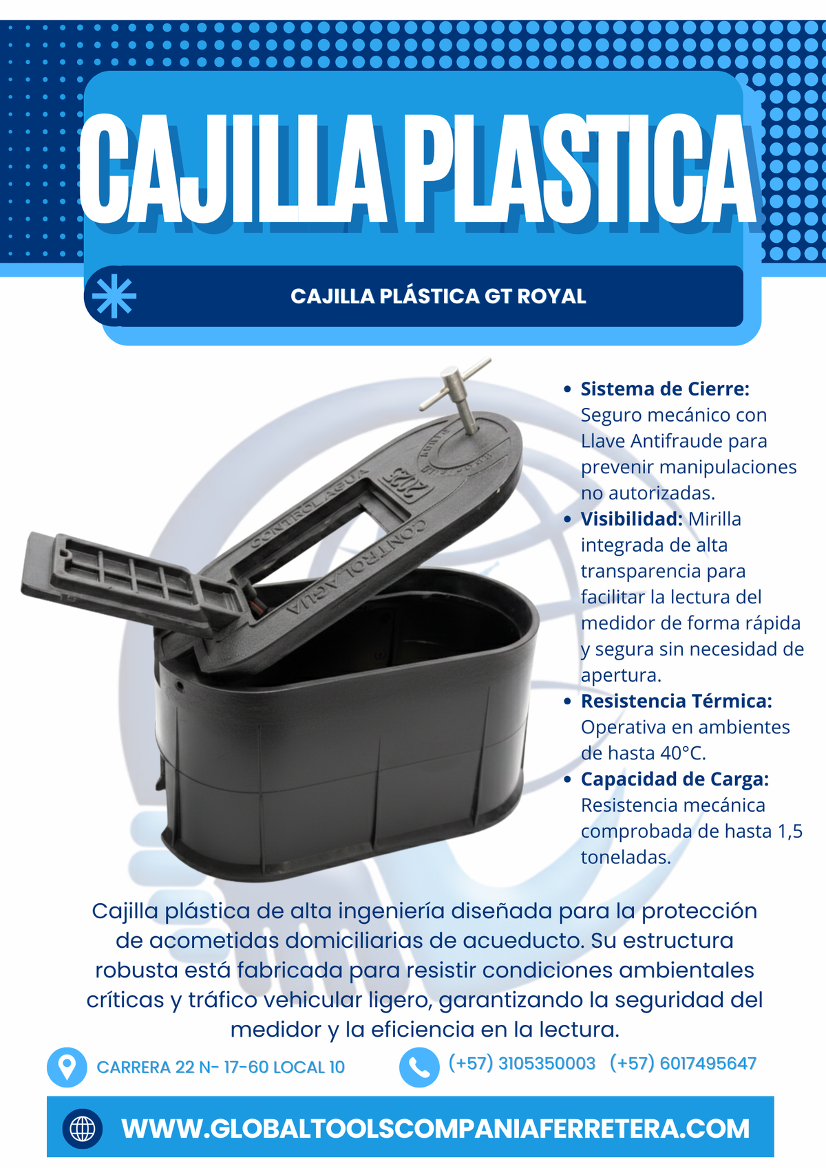 CAJILLA PLASTICA PARA MEDIDOR CON CIERRE ANTIFRAUDE Y MIRILLA