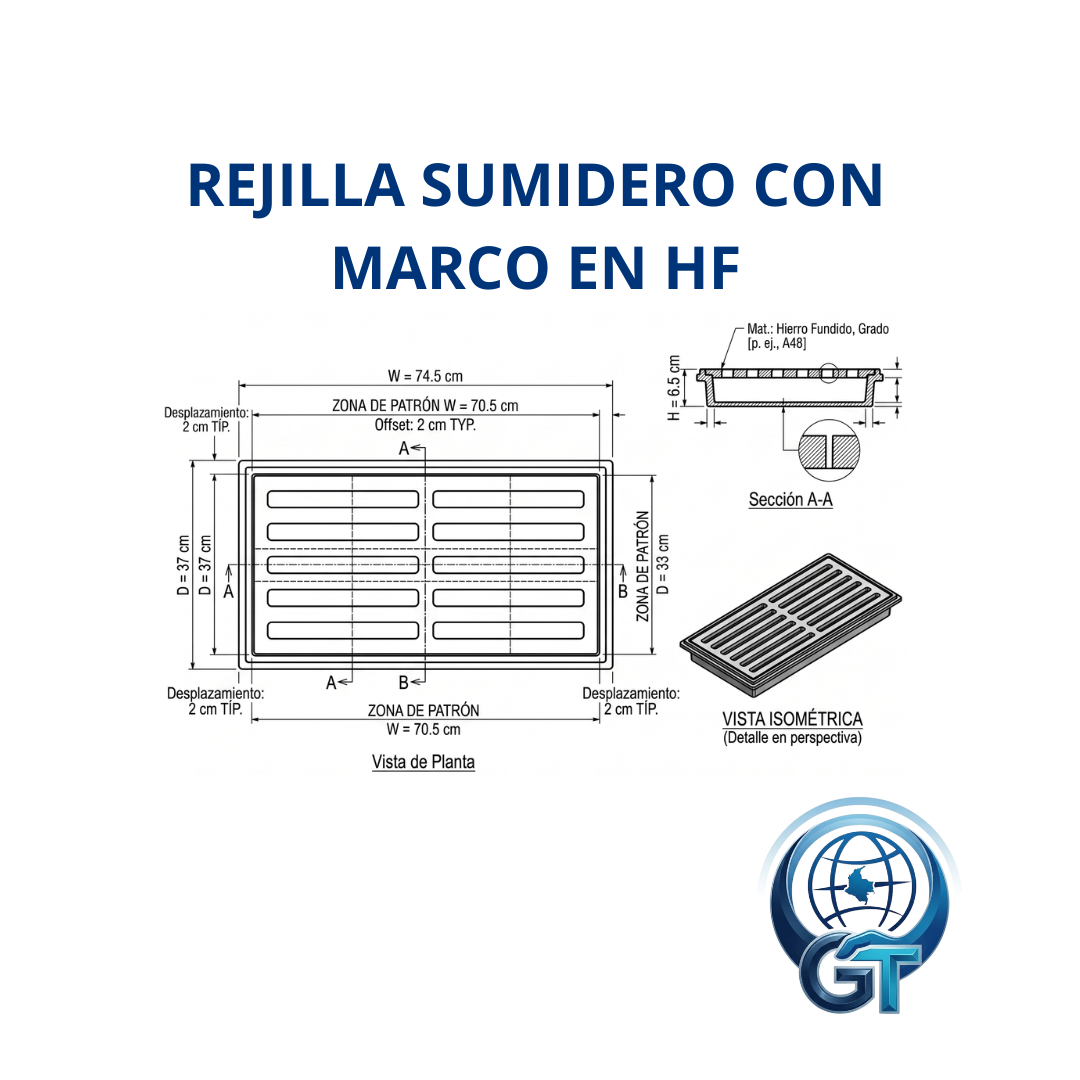 REJILLA SUMIDERO CON MARCO EN HIERRO FUNDIDO DE 74,5CMX37CM