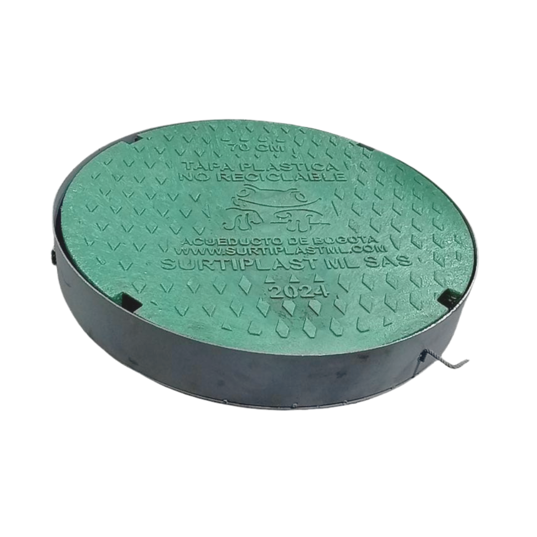Tapa Para Alcantarillado En Polipropileno De Alta Densidad Y Aro En Lamina De 70cm