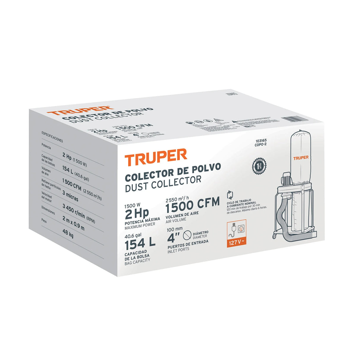Empaque original del colector de polvo Truper COPO-2