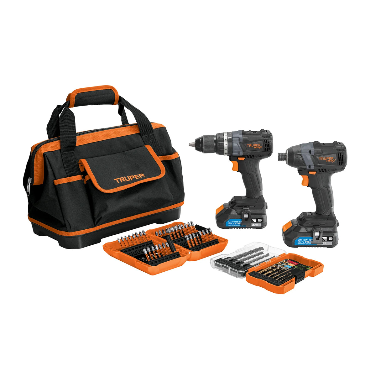 Combo Truper MAX 20 V con rotomartillo, destornillador, bolsa, puntas y brocas