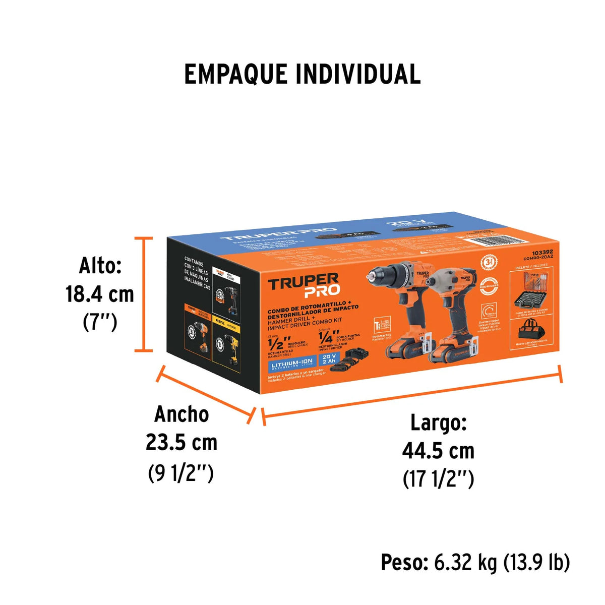 Dimensiones del empaque del combo COMBO-20A2