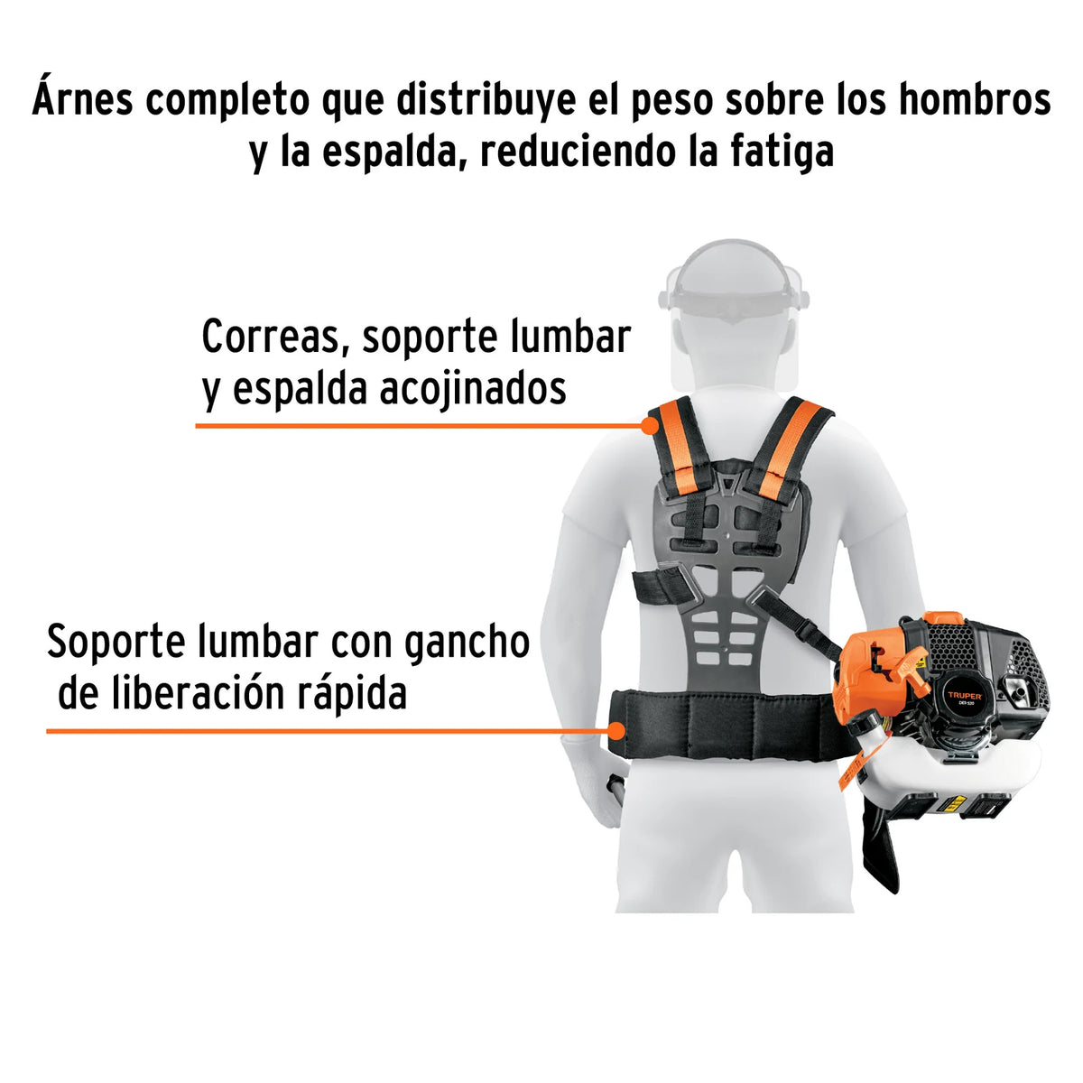 Arnés y mandos de la desbrozadora Truper DES-520