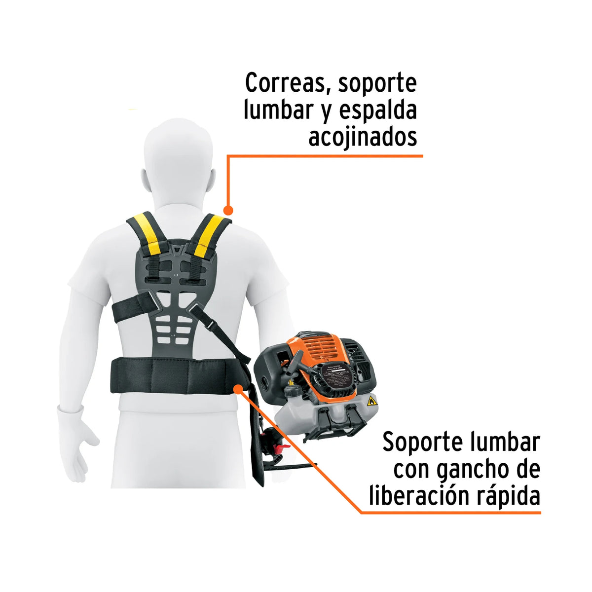 Arnés acolchado con soporte lumbar de la desbrozadora Truper DES-45M