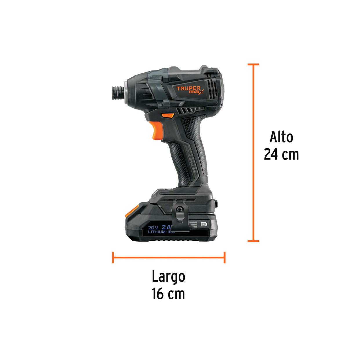 Imagen oficial complementaria de Destornillador de impacto inalámbrico Truper MAX 20 V, con vista de producto o detalle de la referencia MAX-20D