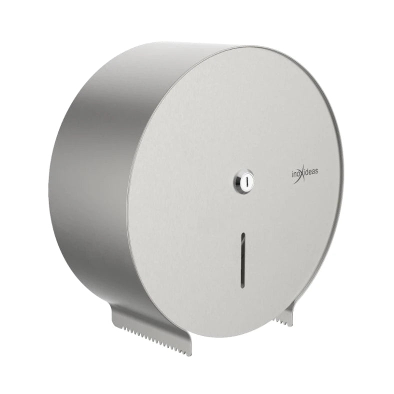 Dispensador de papel higiénico Inoxideas 230 mm, frente con visor y cerradura