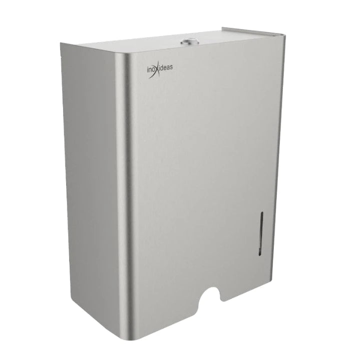 Dispensador Inoxideas para toallas en Z, frente con visor y cerradura
