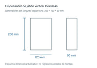Esquema dimensional ilustrativo del dispensador de jabón Inoxideas: 200 × 120 × 60 mm