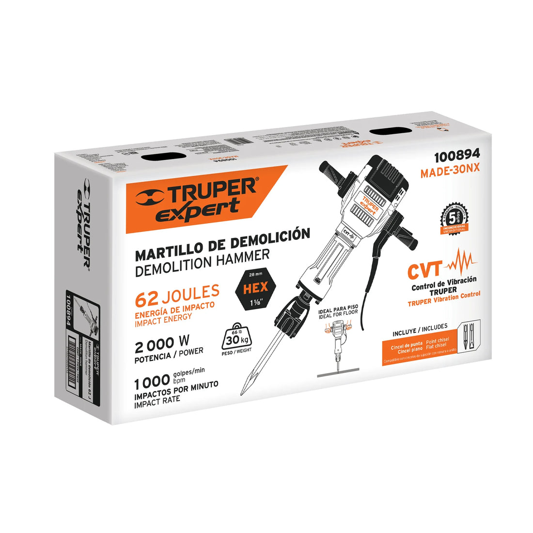 Caja del martillo demoledor Truper Expert MADE-30NX con accesorios