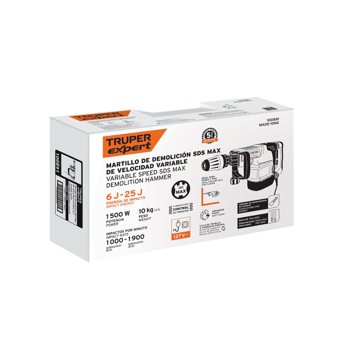 Empaque original del martillo demoledor SDS Max Truper Expert MADE-10NX