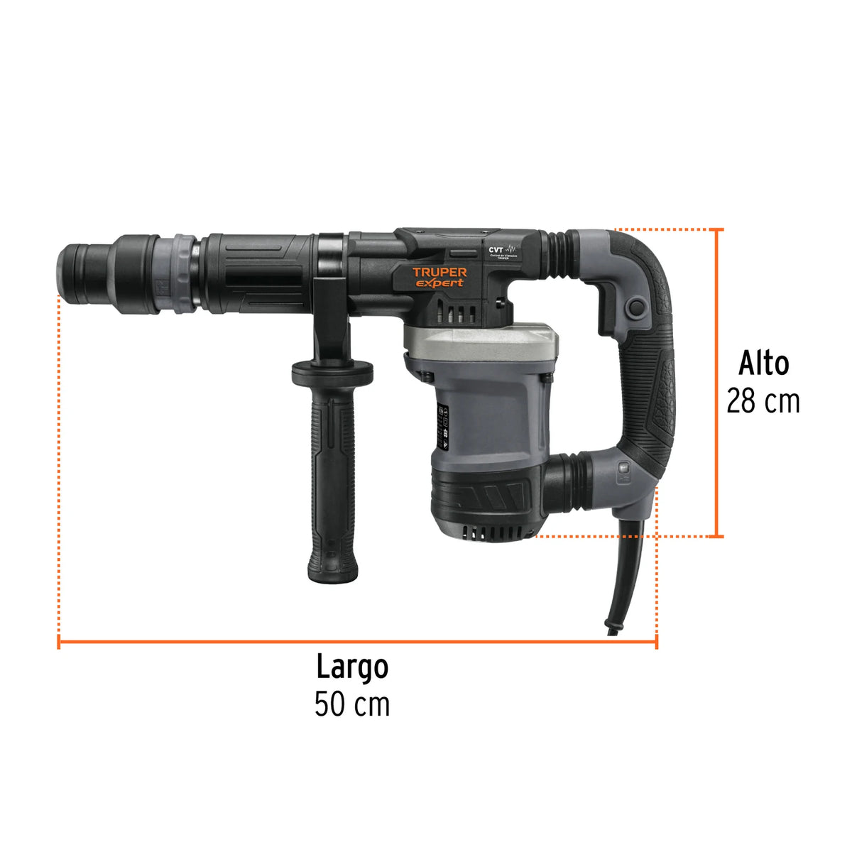 Dimensiones del martillo demoledor Truper de 6 kg