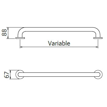 Plano de barra recta Inoxideas: largo variable, alto 88 y ancho 67 mm