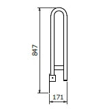 Plano de la barra abatible cerrada, dimensión de 847 mm