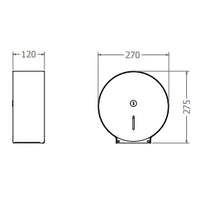 Plano del dispensador Inoxideas 230 mm: alto 275, ancho 270 y fondo 120 mm