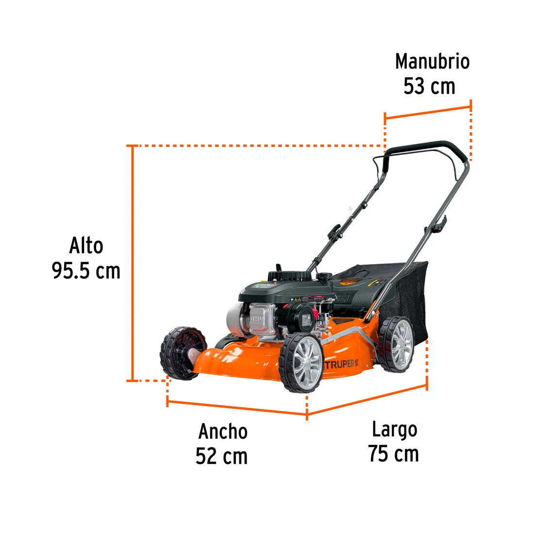 Dimensiones de la podadora a gasolina Truper P-418 de 18 pulgadas