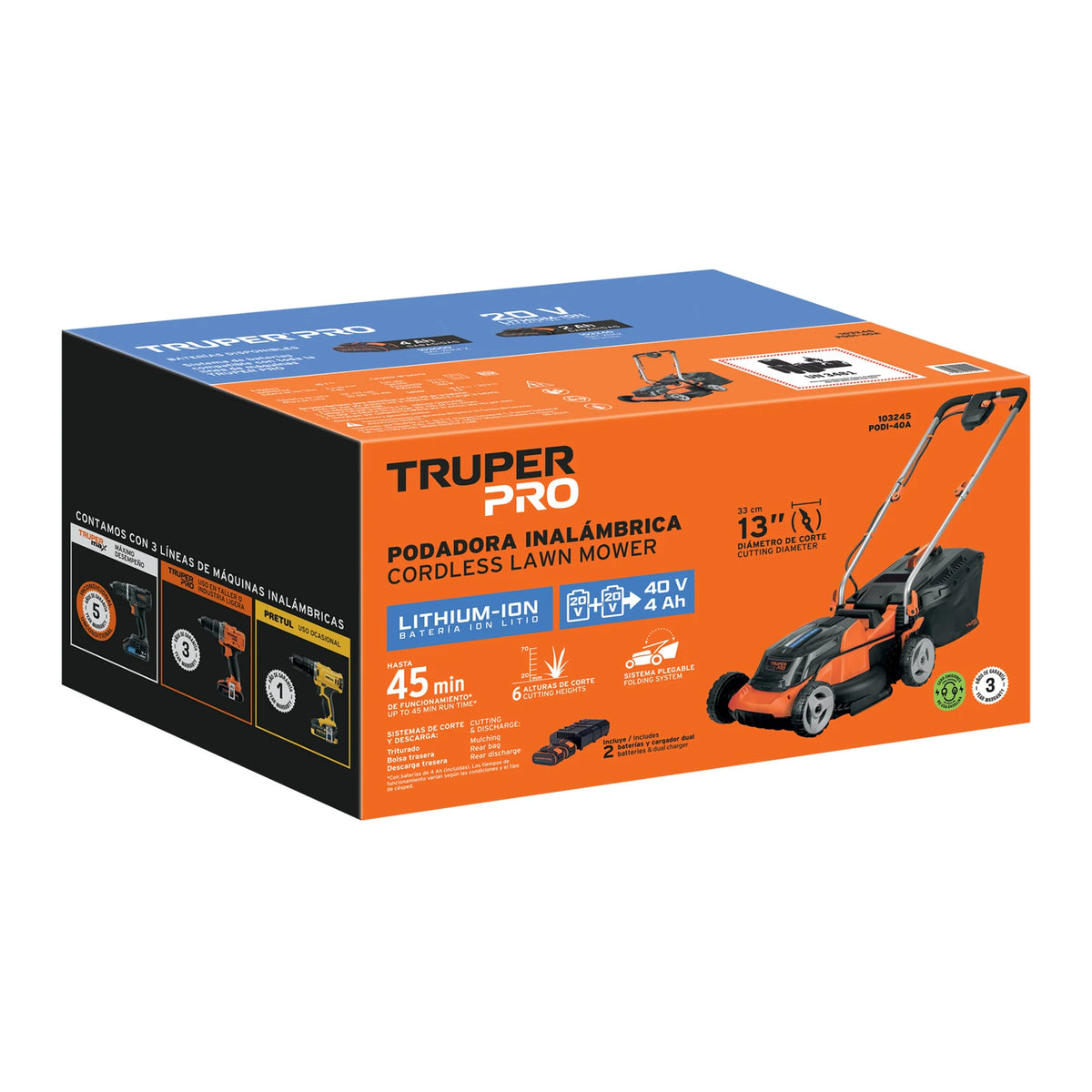 Caja de podadora Truper PRO con dos baterías y cargador dual