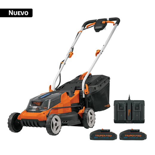 Podadora inalámbrica Truper PRO de 13 pulgadas con bolsa, baterías y cargador dual