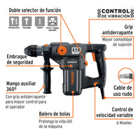 Imagen oficial complementaria de Rotomartillo SDS Plus 5 J Truper Industrial, 1.500 W, con vista de producto o detalle de la referencia ROEL-50N2