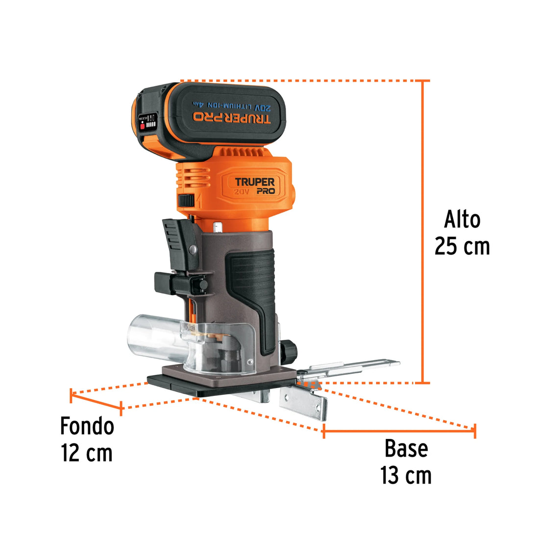 Imagen oficial complementaria de Ruteadora inalámbrica Truper PRO 20 V, mordaza 1/4 pulgada, con vista de producto o detalle de la referencia ROUI-20A