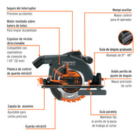 Imagen oficial complementaria de Sierra circular Truper Industrial 7-1/4 pulgadas, 1.900 W, con vista de producto o detalle de la referencia SICI-7-1-4N5