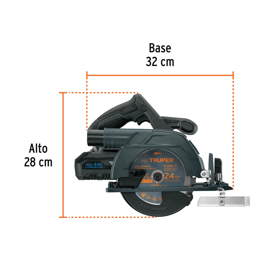 Dimensiones de la sierra circular Truper MAX 20 V