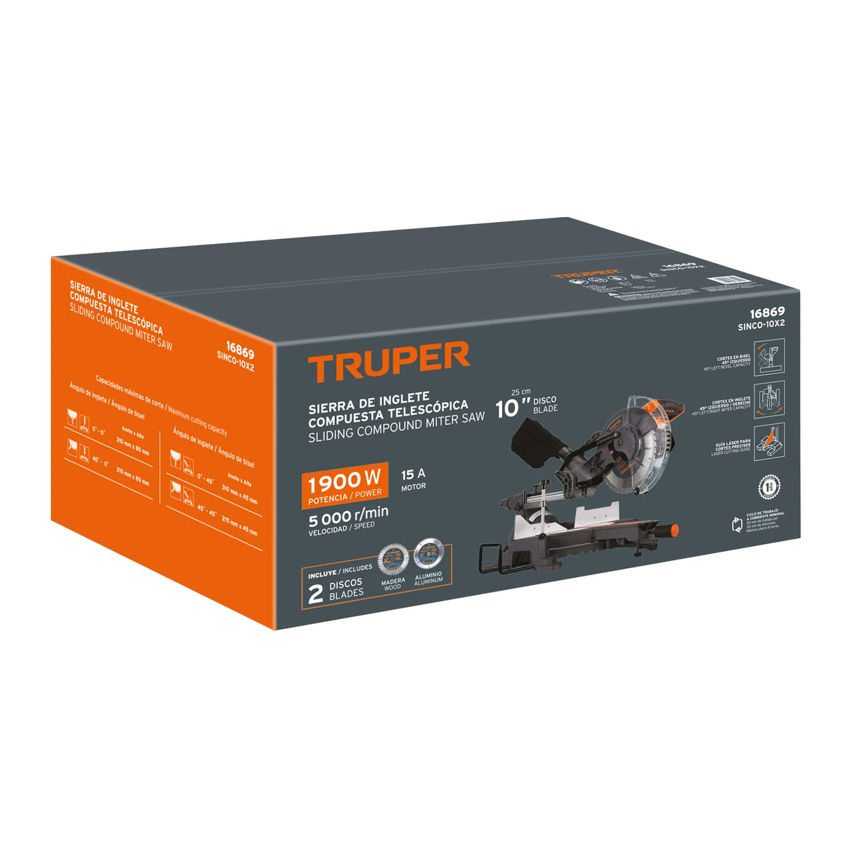 Caja original de sierra de inglete Truper 10 pulgadas y 1900 W
