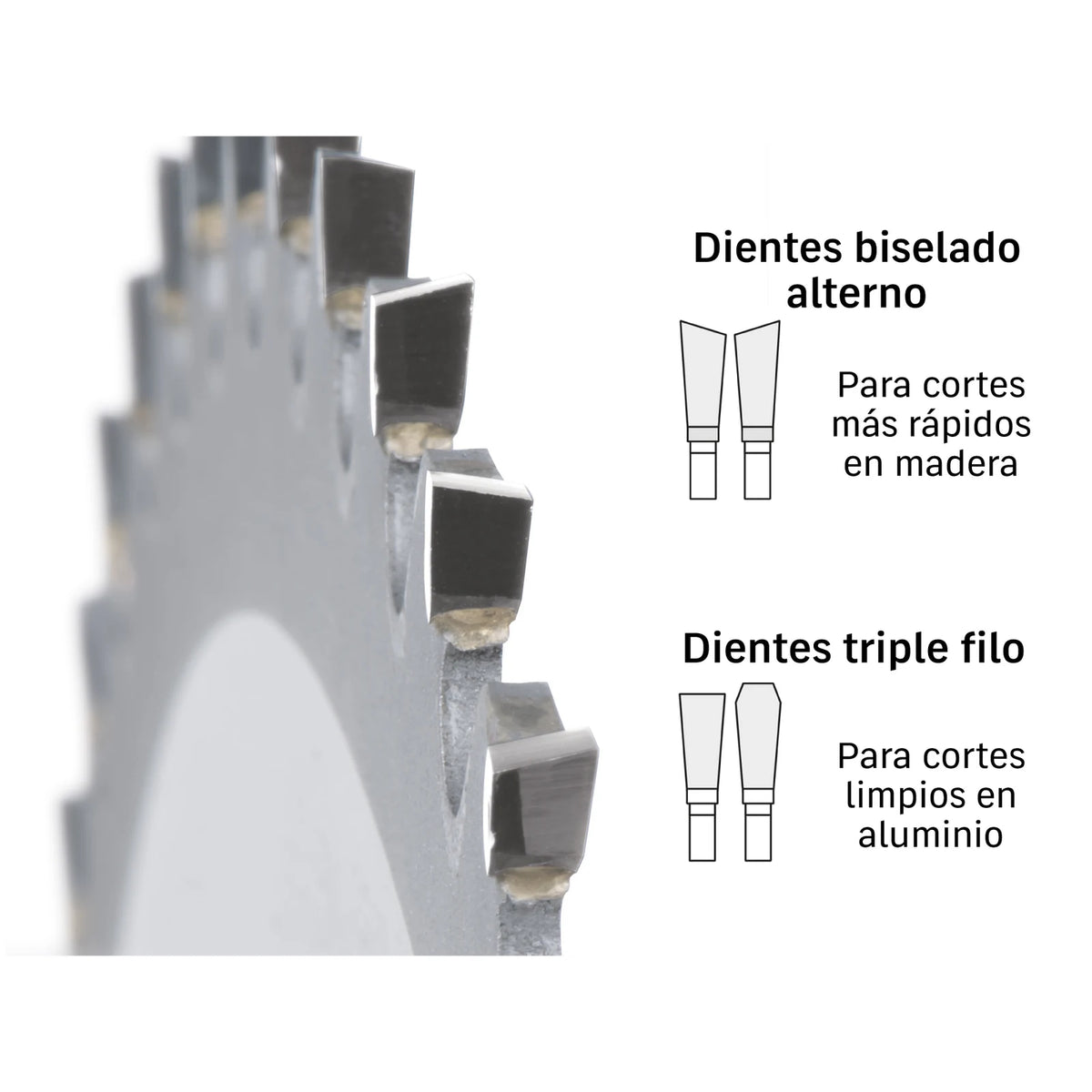 Perfiles de dientes de discos para madera y aluminio de sierra Truper