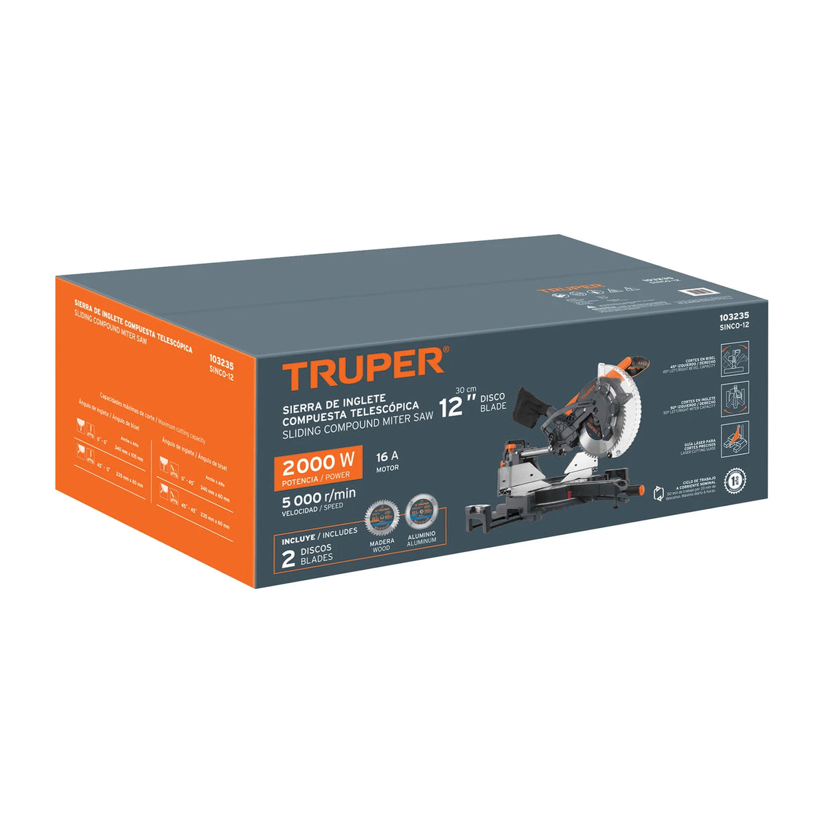 Caja original de sierra de inglete Truper 12 pulgadas y 2000 W