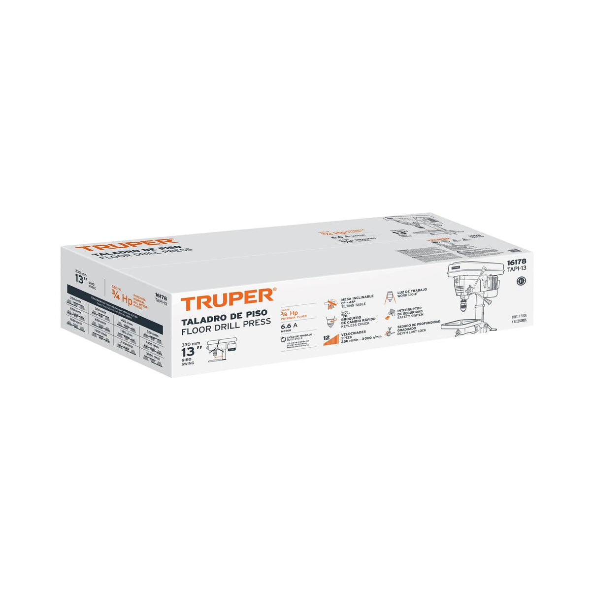 Empaque original del taladro de piso Truper TAPI-13
