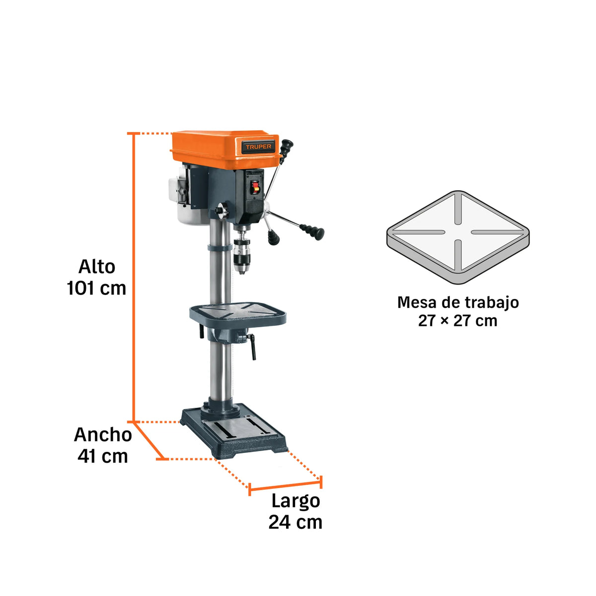 Dimensiones del taladro de piso Truper TAPI-13