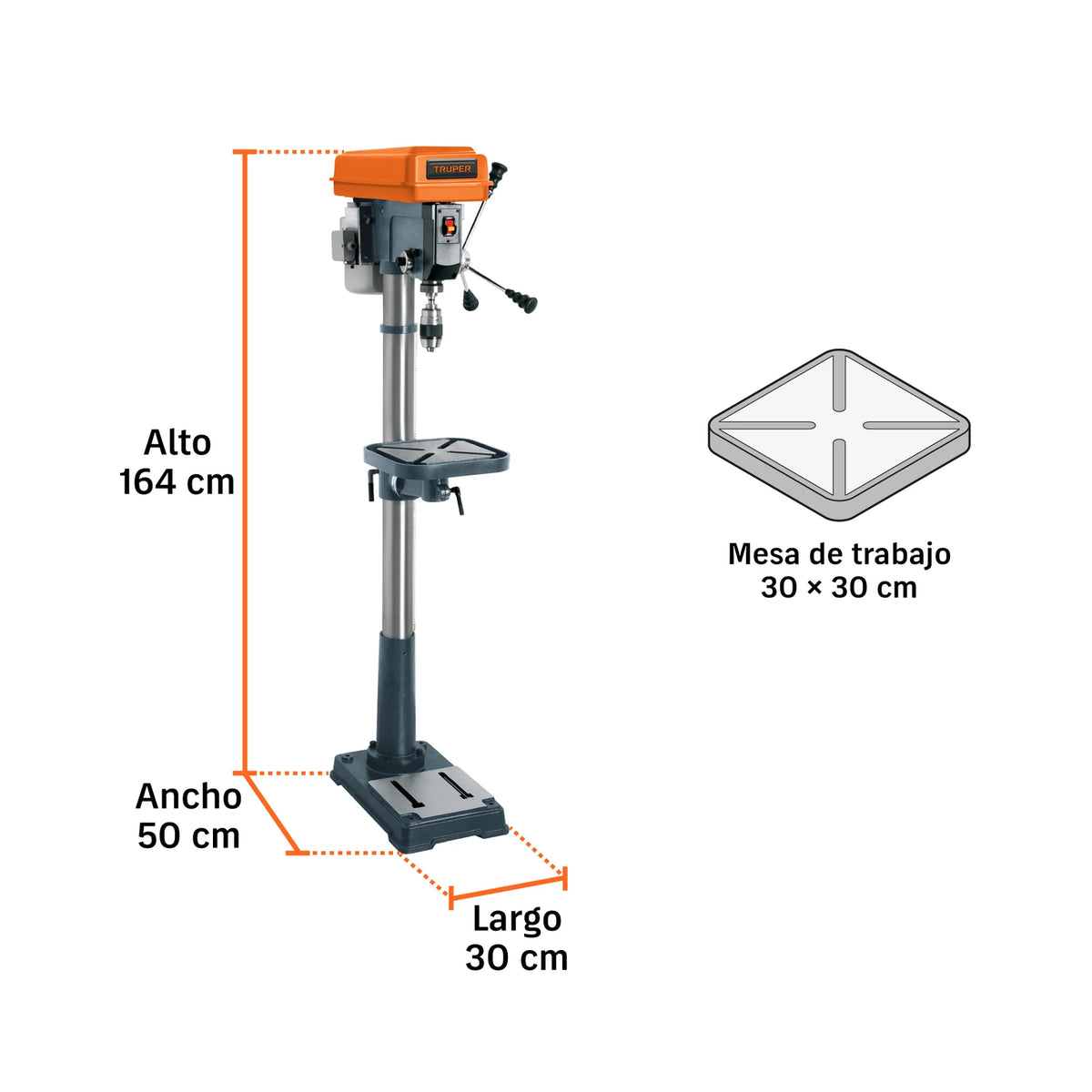 Dimensiones del taladro de piso Truper TAPI-15