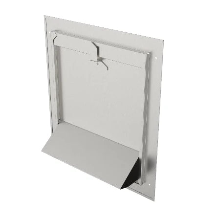 Tapa shut Inoxideas con la compuerta abierta para acceso al ducto
